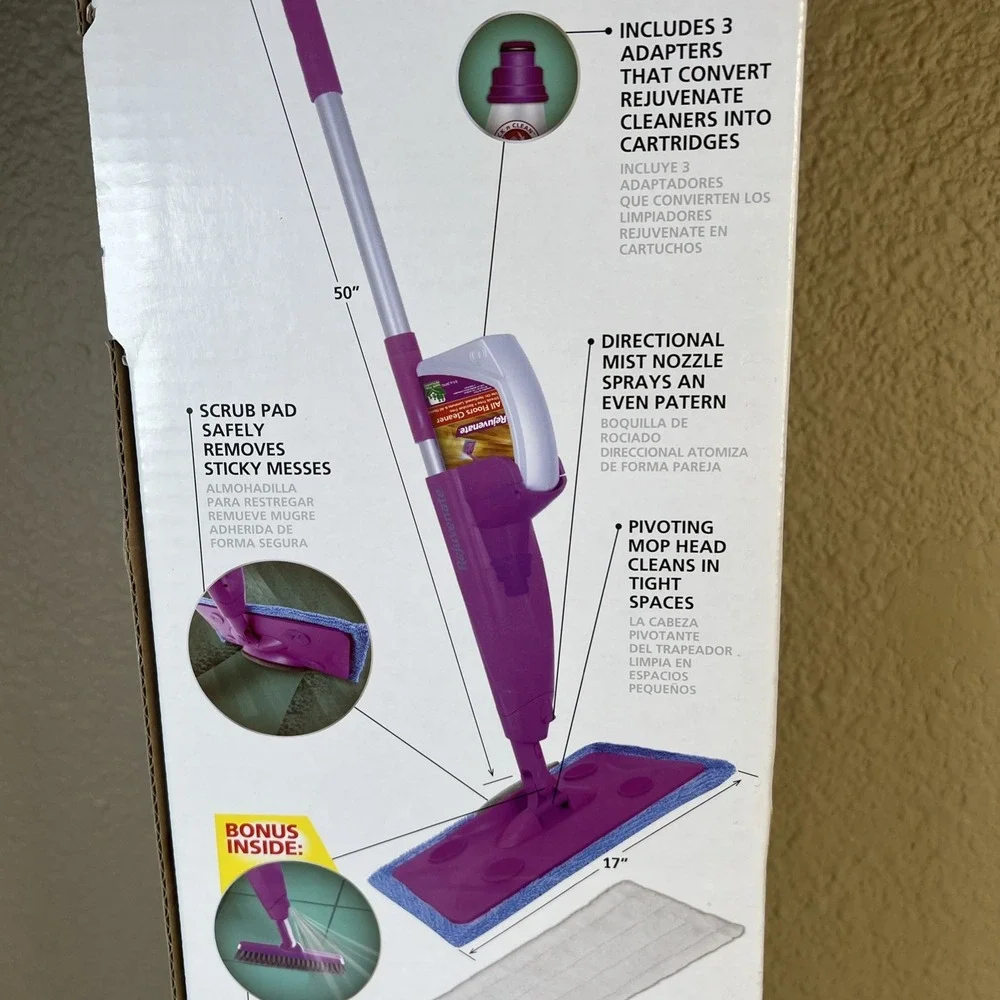 New- Rejuvenate Click N Clean Multi-Surface Microfiber Spray Mop & Grout Brush